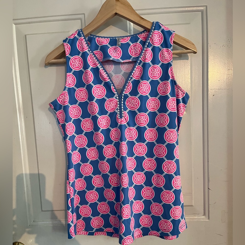 Lulu-B Blue & Pink V-Neck Print Tank
